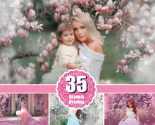 Load image into Gallery viewer, 35 Blooming spring branch overlays, cherry blossom, flowering trees, pastel Spring painted, photo layer, Blur Photo for Photographers, png