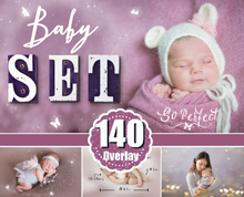 Load image into Gallery viewer, 140 Baby newborn children photo overlays, bokeh, wordart, magic effect, wing, background, frame, kiss, butterfly fairy Photoshop overlay