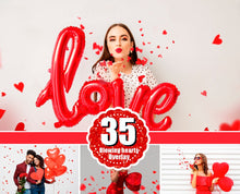 Load image into Gallery viewer, 35 Blowing hearts, red paper Heart Valentines day Photo Overlays, blowing love heart, blowing kisses, Valentine wedding Photoshop mix, png