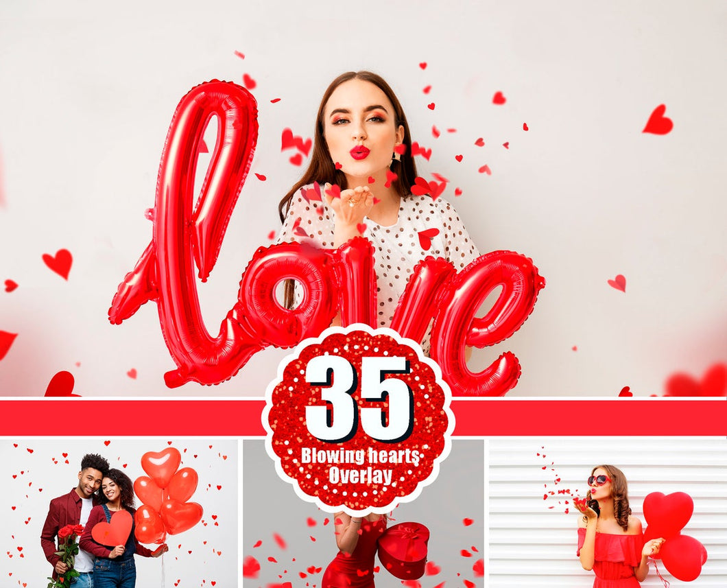 35 Blowing hearts, red paper Heart Valentines day Photo Overlays, blowing love heart, blowing kisses, Valentine wedding Photoshop mix, png