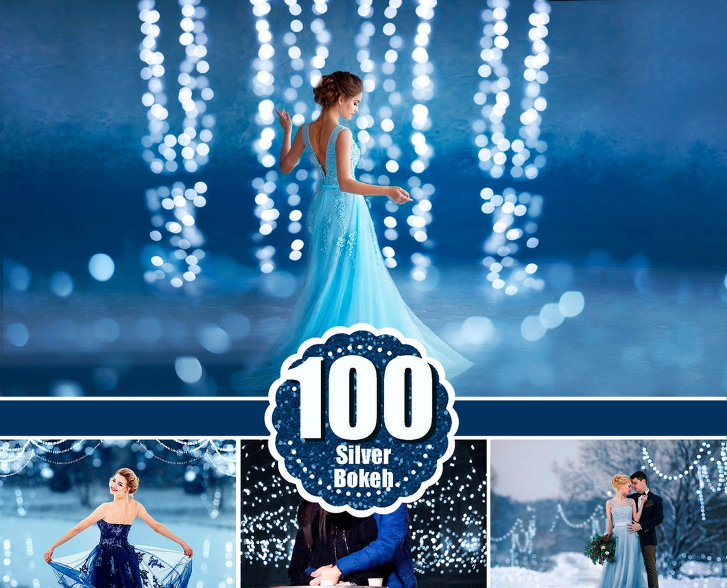 100 silver lights effect, magic shine bokeh, Photoshop Overlays, Christmas New Year Wedding Party overlays, digital background, jpg