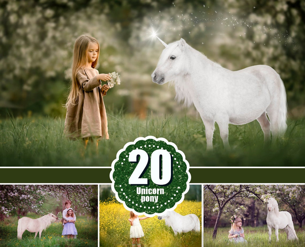 25 Unicorn Pony Overlays, White horse, Majestic unicorn clipart, clip art, Digital backdrop, Photoshop animals overlays, png file