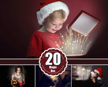 Load image into Gallery viewer, Magic shine Box book light overlay, candle, fairy effect, Photoshop overlays, Christmas present, clipart, wedding, holiday, sparkles, png