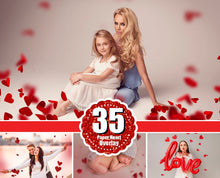 Load image into Gallery viewer, 35 Red Paper Heart Valentines day Photo Overlays, blowing love heart, blowing kisses, Valentine wedding Photoshop mix, glitter overlays png