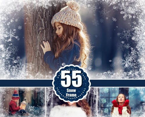 55 Winter Frames, Photoshop Mix overlay, Snowflake Christmas overlays, snow texture, word art, Holiday photo effect, wonderland, PNG, card