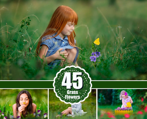 45 Grass and Flowers Photo Overlays, Summer overlays, Art frame, Digital Backdrop, Photoshop Mix overlay, summer, garden, spring, png