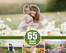 Load image into Gallery viewer, 65 flower Photo Overlays, Photoshop Overlays, Digital Backdrop, Foreground Elements, digital overlays, summer session, png file
