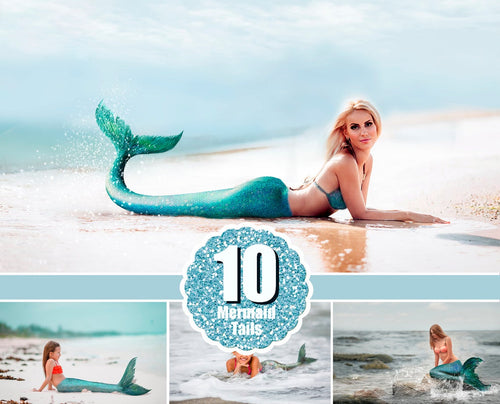 10 Mermaid shimmer tails Clipart, Photoshop Overlays, sea beach Ocean Water baby child girl women Portrait, Digital Backdrop, png