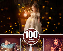 Load image into Gallery viewer, 100 star heart gold magic shine bokeh Photoshop Overlays, Christmas, shine photo effect, digital backdrop, digital background, jpg