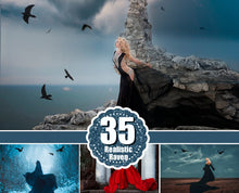 Load image into Gallery viewer, 35 Raven crow birds Photoshop, Mix overlays, realistic natural flying, photo layer, animals overlay, mystical photo shoot, png file