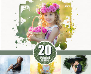 20 Beautiful portrait paint masks, photo frame, Photoshop overlay, clipping mask, photo mask, water color effect, fine art, png file