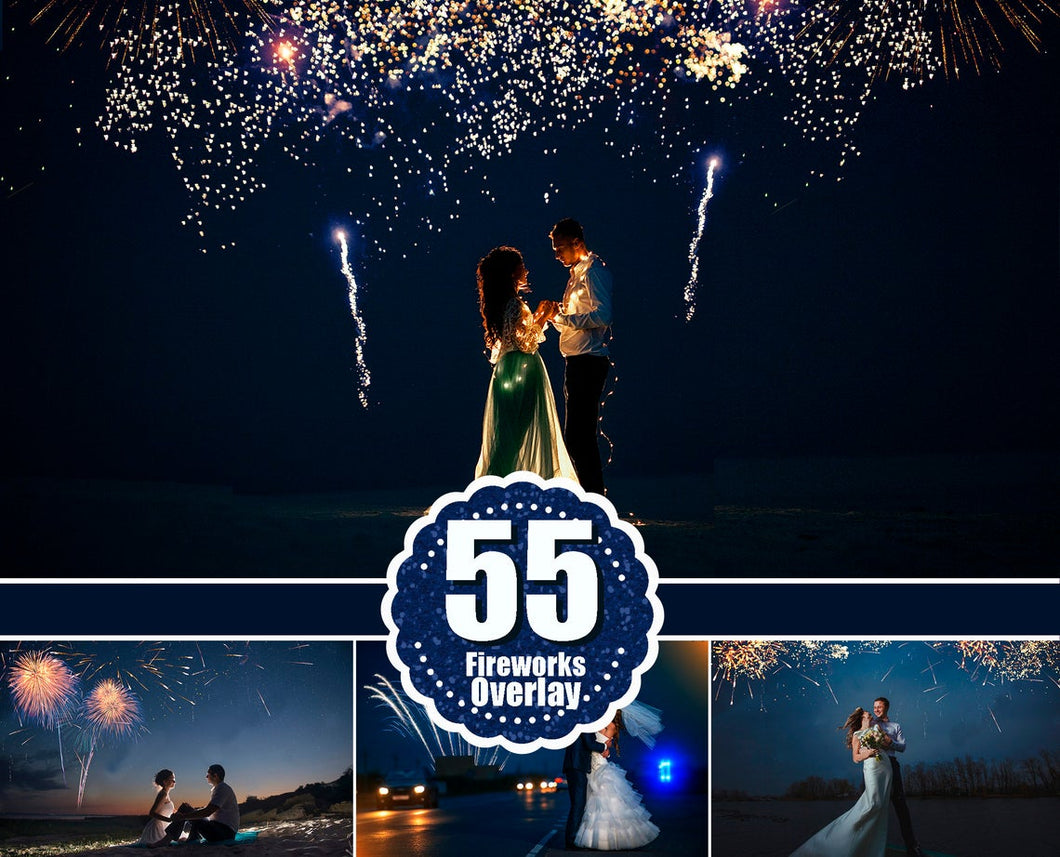 55 fireworks Photo Overlays, Photoshop Overlay, Wedding Party Firework Sparklers light, Night Holiday, Lighter Effect, jpg file