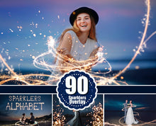 Load image into Gallery viewer, 90 Sparklers alphabet, Photoshop overlays, long exposure layer, Light painting, Digital backdrop, wedding christmas night, sparkler