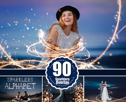 90 Sparklers alphabet, Photoshop overlays, long exposure layer, Light painting, Digital backdrop, wedding christmas night, sparkler