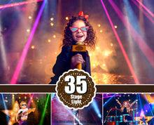 Load image into Gallery viewer, 35 Stage lights overlays, spot, laser, neon, disco, fashion, concert, party light, festive, rays, shine Effect, fog smoke, jpg