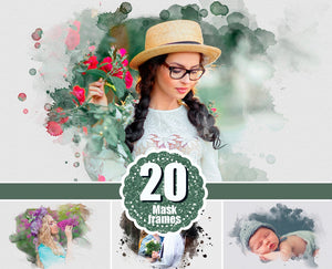 20 Watercolor portrait paint masks, photo frame, Photoshop overlay, clipping mask, photo mask, watercolor effect, fine art, png file