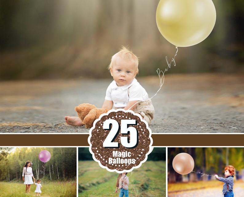 25 Magic Balloons, digital backdrop, digital background, template scene, Photoshop Mix, png file