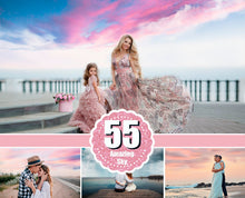 Load image into Gallery viewer, 55 Beautiful amazing colorful real beach nature skies sky clouds overlays, Backgrounds, blue pastel sunset dark skies, Wedding jpg file