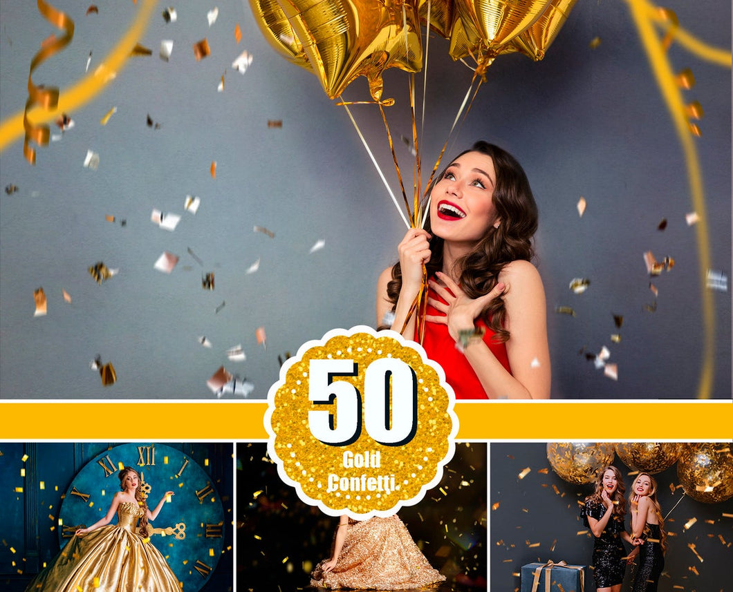 50 Gold blowing glitter confetti Photoshop Mix overlays, bokeh blow, magic Overlay, dust effect, wedding photo, gold, png file