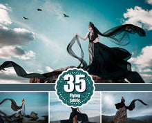 Load image into Gallery viewer, 35 Flying black fabric dress Photo Overlays, Photoshop Mix Overlay, flowing cloth, flying silk satin, dark dramatick overlay, png file