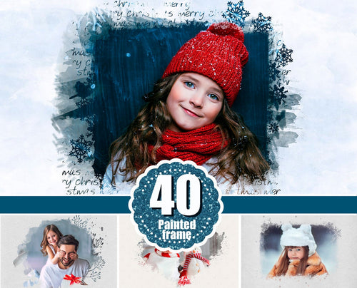 40 Christmas portrait paint masks, photo frame, Photoshop overlay, clipping mask, photo mask, watercolor effect, winter, New Year, png