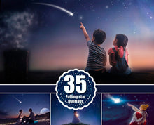Load image into Gallery viewer, 35 Falling star Photoshop overlay, Night sky, starlight, milky way, galaxy, space overlays, natural sky, cloud skies, magic, png
