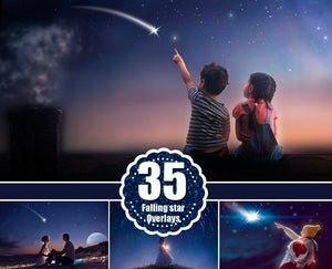 35 Falling star Photoshop overlay, Night sky, starlight, milky way, galaxy, space overlays, natural sky, cloud skies, magic, png