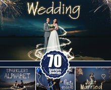 Load image into Gallery viewer, 70 Sparklers alphabet, Photoshop overlays, long exposure layer, Light painting, Digital backdrop, wedding christmas night photo sessions