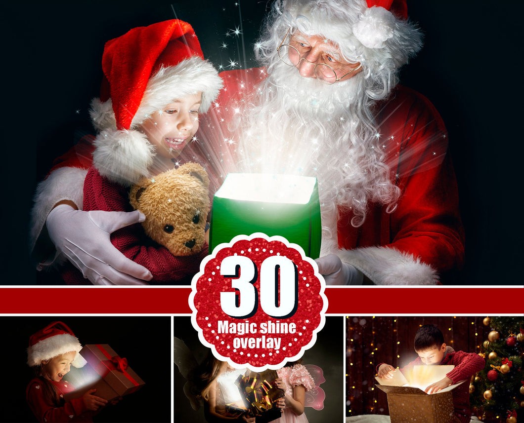 30 magic shine box, Christmas present, Photoshop Overlays, Fantasy christmas Photo overlays, sparkles of light magic effect, png file