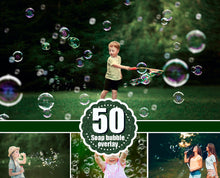 Load image into Gallery viewer, 50 Bubbles Photoshop Overlays: Realistic Soap air bubbles Photo effect, Outdoor photo Sessions, Photoshop Overlay, Photo Overlays, png