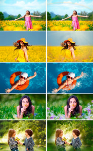 Summer set Photo Overlays rain, brunch, flower, backdrop, sky, sun, ballons, Photoshop overlay, Summer Bundle, realistic effect