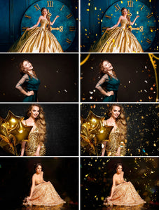 50 Gold blowing glitter confetti Photoshop Mix overlays, bokeh blow, magic Overlay, dust effect, wedding photo, gold, png file