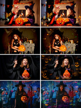 Load image into Gallery viewer, 45 Halloween Bokeh Overlays, Photoshop Overlay, light effect, pumpkin ghost bat cross bokeh, spooky flying ghost, digital background, jpg
