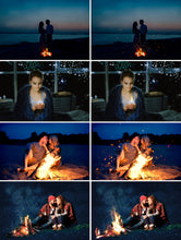 Load image into Gallery viewer, 45 fire bonfire candle photo Overlays, Photoshop overlay, fire sparks, fire dust, night, lighter effect, flame night Overlays, jpg file