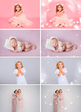 Load image into Gallery viewer, 35 White Paper Heart Valentines day Photo Overlays, blowing heart, blowing kisses, Valentine wedding Photoshop mix, glitter overlay png