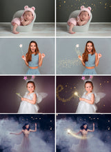 Load image into Gallery viewer, 25 Magic shine fairy effects, Photoshop overlays, sparkle stardust, fairy dust, digital backdrop, golden glitter, light effect, jpg