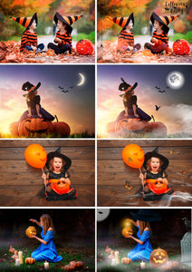110 Halloween overlay elements, Pumpkin, bokeh, Moon, Candle, fog, magic, Spider, mist, fog, art text, Photoshop overlay, png file