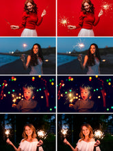 Load image into Gallery viewer, 35 Sparkler overlays, Christmas, holiday, xmas, winter, New Year, wedding, Photoshop overlay, lights, bengal fire, bokeh, png