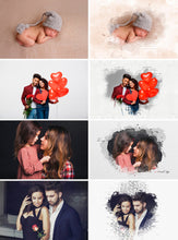 Load image into Gallery viewer, 25 Valentines watercolor portrait painted masks, photo frame, Photoshop overlay, clipping mask, photo mask, Watercolour Textures, png