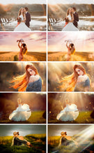 Load image into Gallery viewer, 55 natural sun light effects, Photoshop Overlays, sunlight, sun lens, sun rays, sunlight rays, Digital Backdrop background, jpg png file