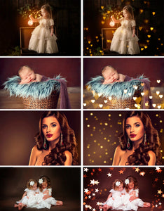100 star heart gold magic shine bokeh Photoshop Overlays, Christmas, shine photo effect, digital backdrop, digital background, jpg