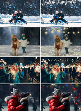 Load image into Gallery viewer, 60 Christmas string light photo overlays, Fairy New Year Holiday lights, digital backdrop, glowing lights, bokeh, Photoshop Mix overlay, png