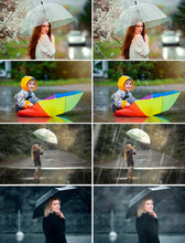 Load image into Gallery viewer, 35 Rain rainbow Photoshop Overlays, Photography Photo Prop, drops, backdrops, Photo effect, Realistic rain, Raindrops, png jpg file