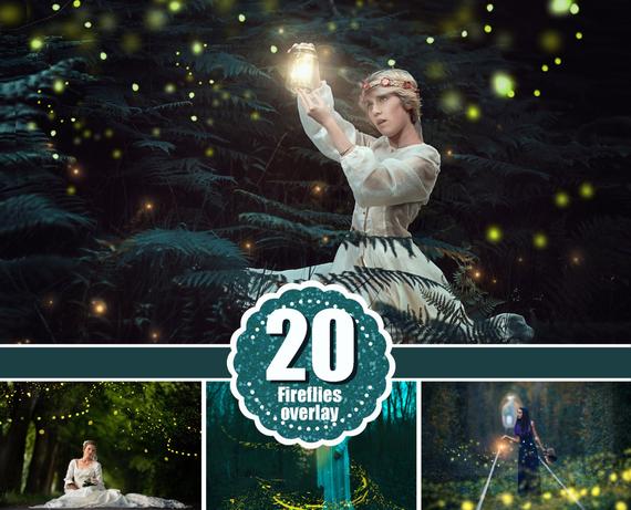 20 Firefly overlays, Photoshop Overlay, fireflies, firefly, fairy tale, mystical, lightning bug, forest summer overlays, jpg