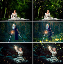Load image into Gallery viewer, 20 Firefly overlays, Photoshop Overlay, fireflies, firefly, fairy tale, mystical, lightning bug, forest summer overlays, jpg