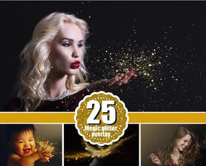 25 Gold blowing glitter Photoshop Overlays, shine dust sparkles confetti magic pixie overlay, photo effect, Photo Overlay, png