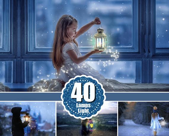 40 Light overlays, kerosene lamp, candle lamps, sunburst, magic fairy fantasy light lighting effects, Photoshop Overlay, png