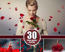 Load image into Gallery viewer, 30 Falling Petals Photoshop Overlays rose petals, wedding, St. Valentine&#39;s Day, Romantic, love, magic, action, brushes, fantasy png file