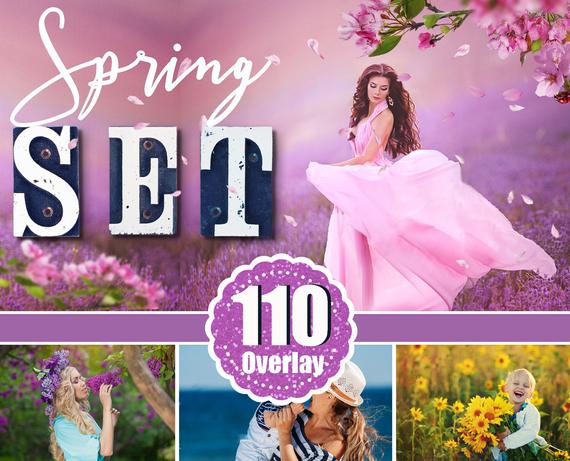Spring set Photo Overlays rain, rainbow, flower, petals, backdrop, cloud, sky, sun, light photoshop overlay, Summer Bundle realistic effect
