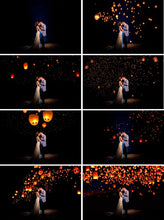 Load image into Gallery viewer, 40 Sky Lanterns Photoshop Overlays, light effect, wedding party holiday overlays, photo editing, mini Sessions, background, backdrop